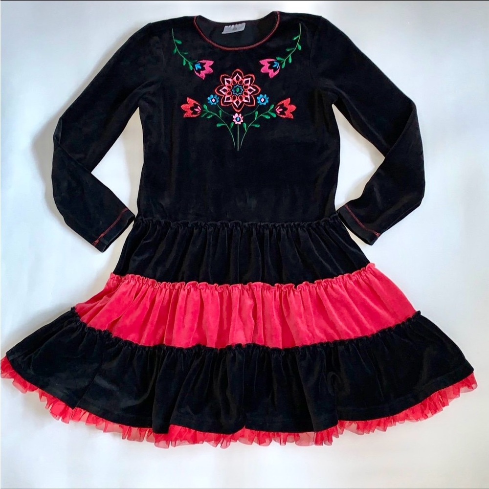 Girls Hanna Andersson Twirl Girl Black Red Velour Dress 140 cm 10 years